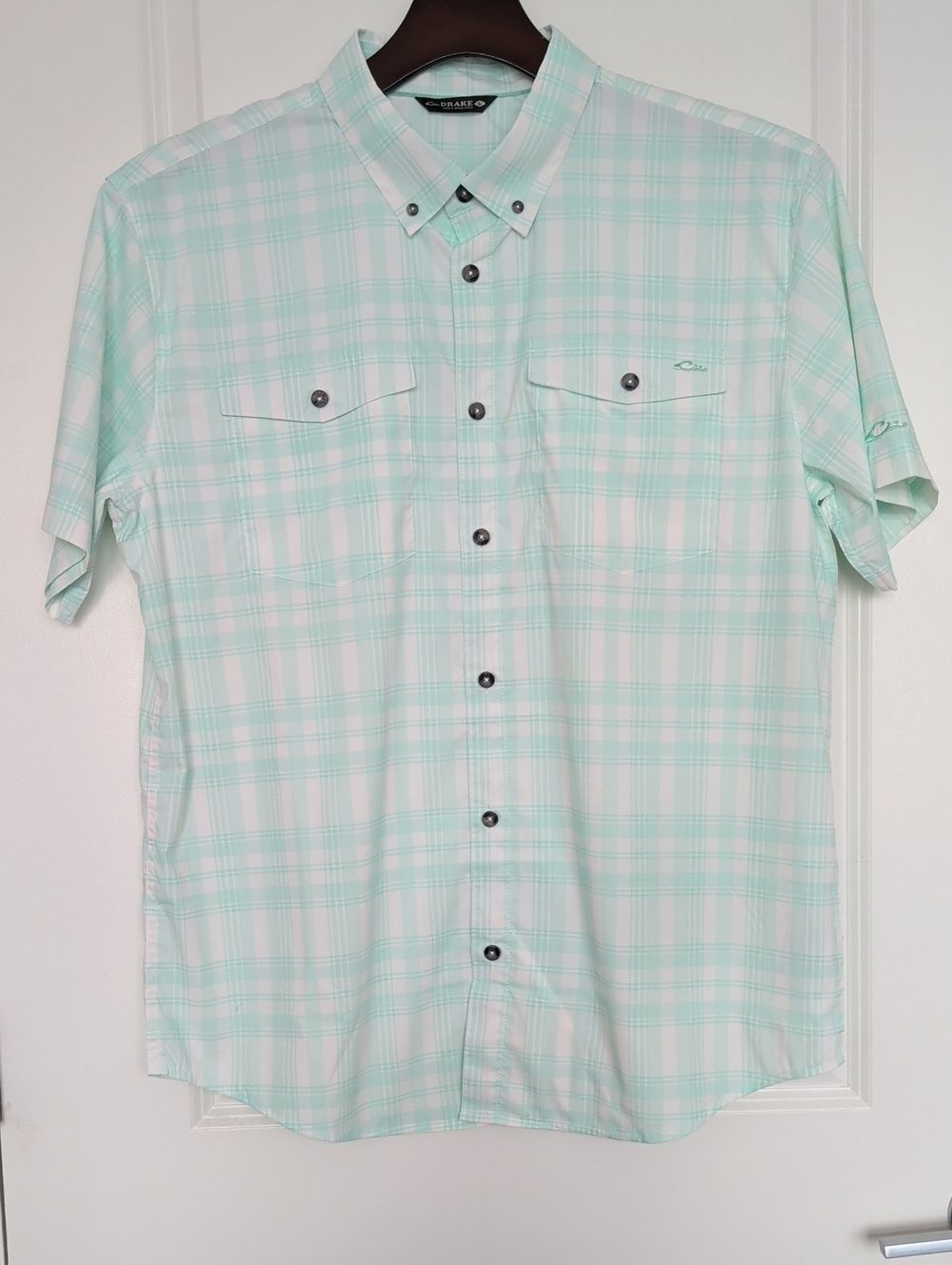 Drake Men's Mint & White Plaid Short-Sleeve Button-Down Shirt